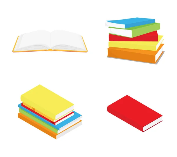 Book icon set. Opened book, closed book, stack of books and pile of books. — Stock Photo, Image