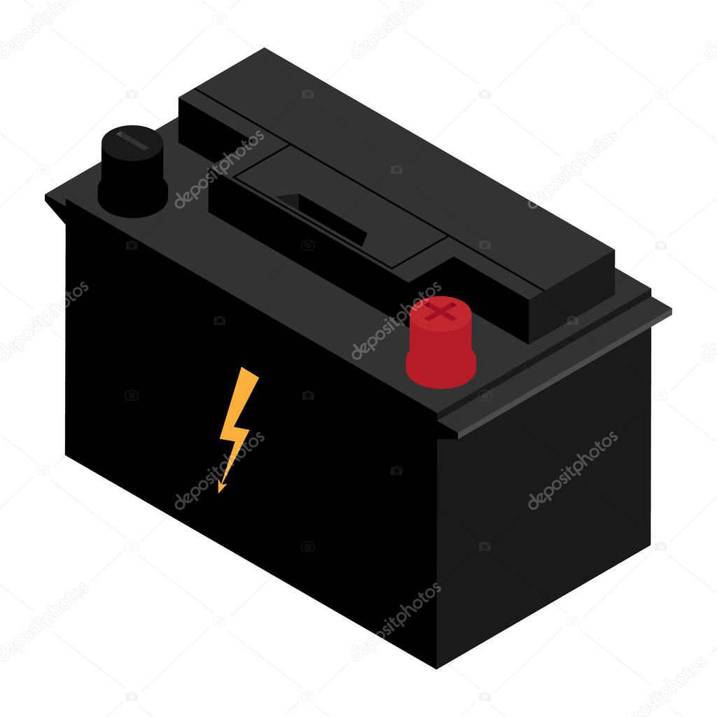 Car battery isolated on white background isometric view.