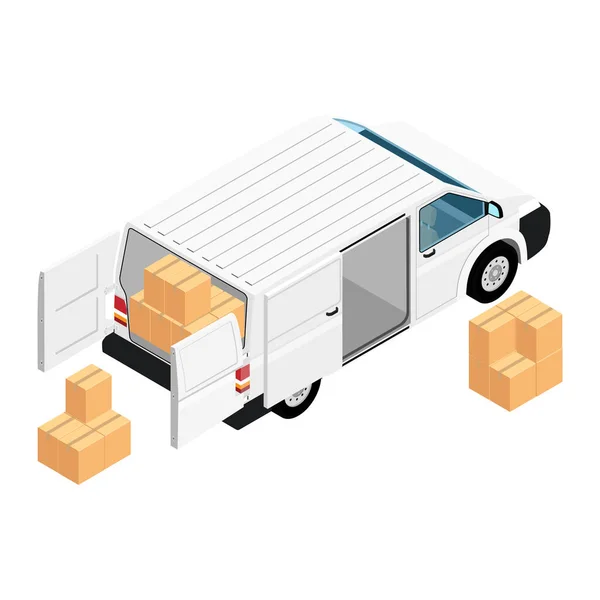 White minivan cargo delivery van deliver cardboard boxes — Stock Photo, Image