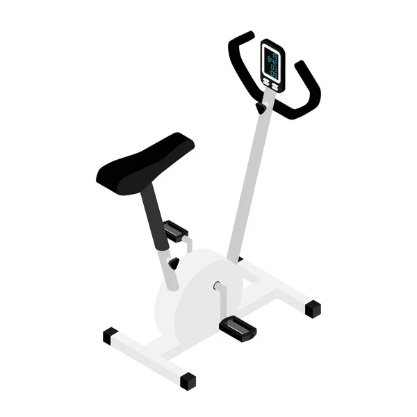Bicicleta de gimnasio vista isométrica aislada sobre fondo blanco. Entrenamiento cardiovascular en bicicleta de ejercicio en el gimnasio de fitness — Foto de Stock