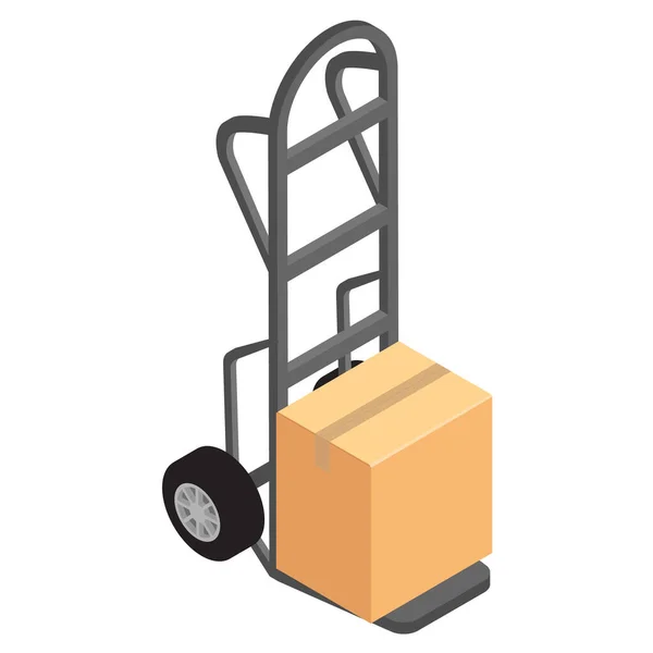 Hand truck with brown cardboard box raster. Package delivery — Stock Photo, Image