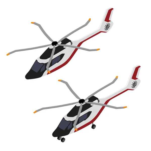 Realistic helicopter with landing gear wheels isolated on white background isometric view — Stock Photo, Image