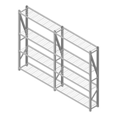 Beyaz arka plan izometrik görünümde izole metal raf.
