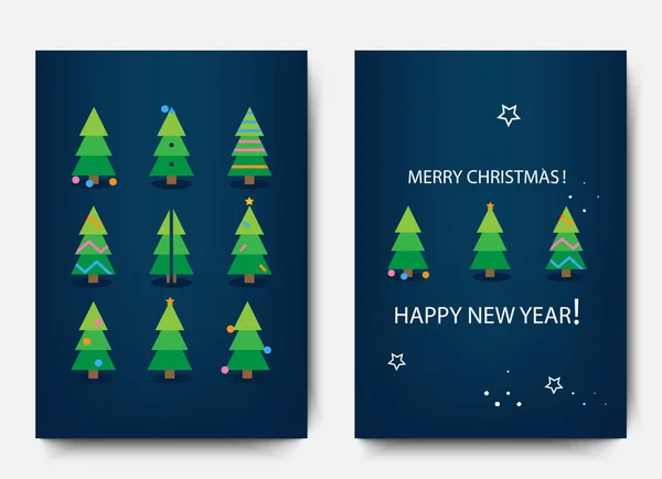 Joyeux Noël modèle mis vacances arbres de Noël avec des décorations . — Image vectorielle