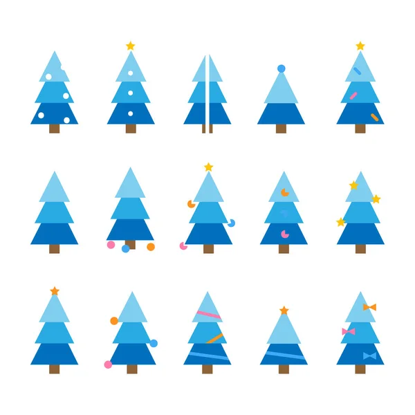 Winter kleurrijke cartoon kerstboom vector set — Stockvector