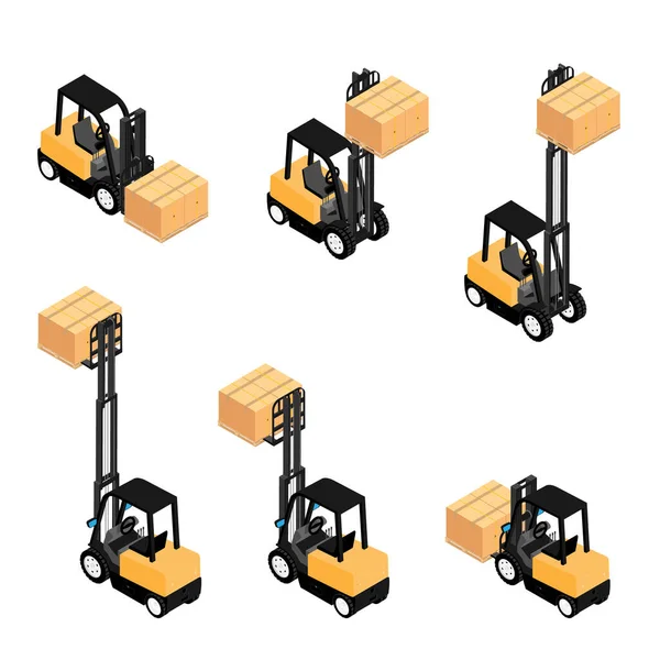 Forklifts, reliable heavy loader, trucks transporting cargo — Stock Vector