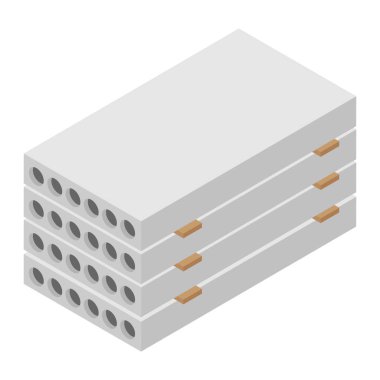 Beyaz arka planda izole prekast beton katı blok izometrik görünümü 