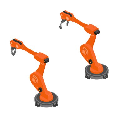 Beyaz arkaplan izometrik görünümünde izole edilmiş robot kol.