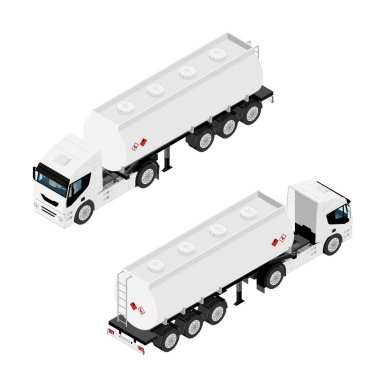 Benzin tankeri veya petrol karavanı izometrik görüntüsü beyaz arkaplanda izole edildi.