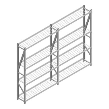 Beyaz arka plan izometrik görünümde izole metal raf.
