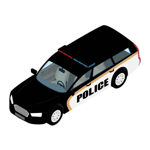 Carro da polícia vista isométrica isolada sobre fundo branco. Transporte policial. Xerife carro —  Vetores de Stock