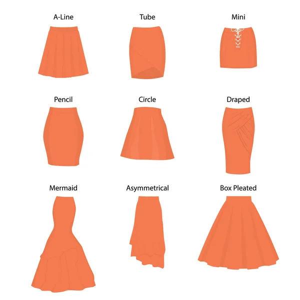 Ensemble de différents types de jupes . — Image vectorielle