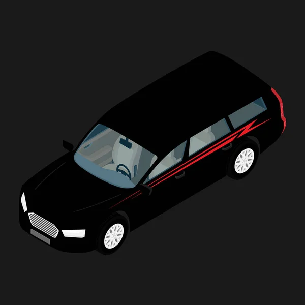 Isometrische hoge kwaliteit stad vervoer auto pictogram zwarte passagier station wagon auto. — Stockvector