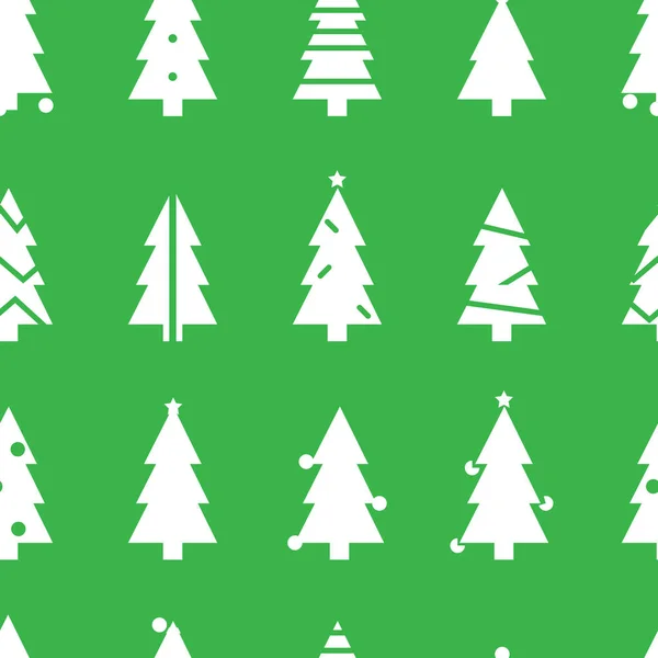 Простий різдвяний візерунок з білими різдвяними деревами. Ретро колекція текстилю. На зеленому тлі — стоковий вектор