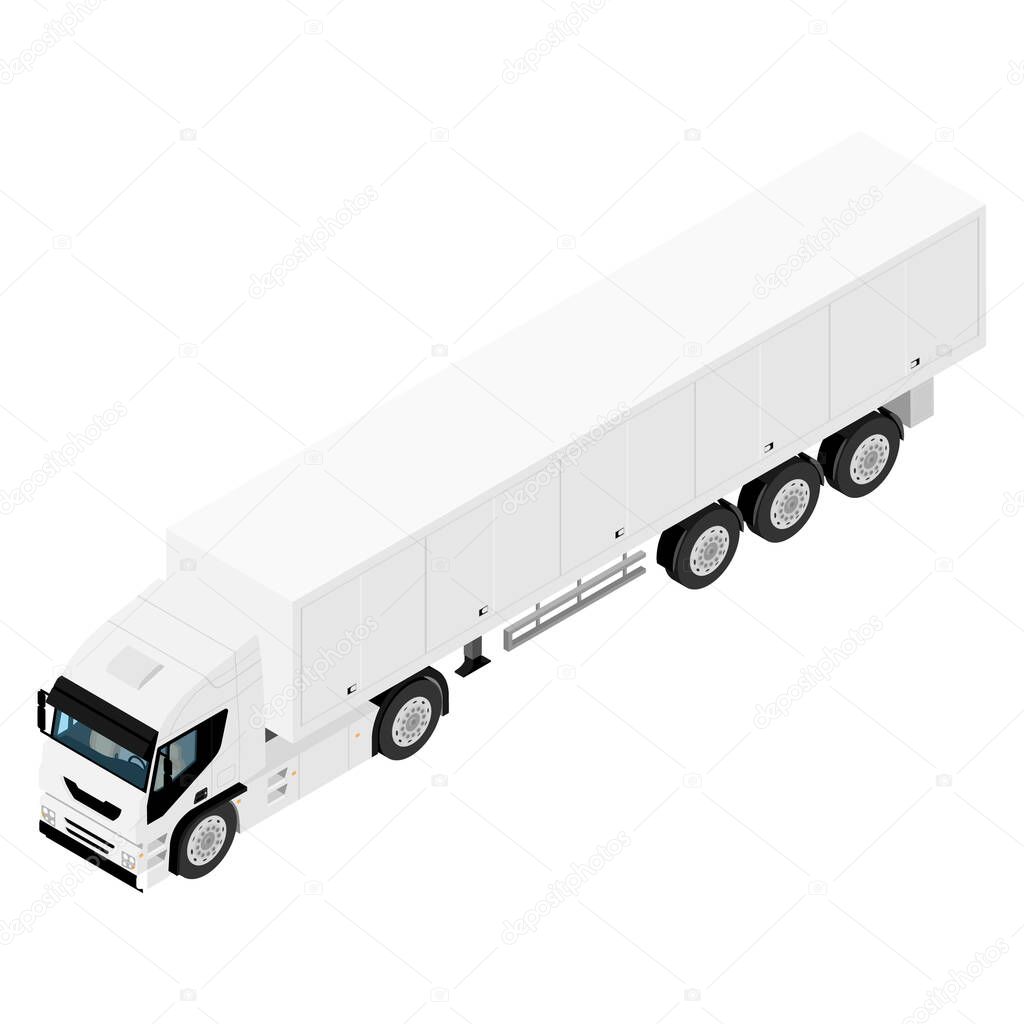 Semi trailer truck cargo transportation isometric view isolated on white background