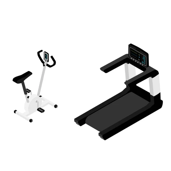 Fitnessstudio Fahrrad isometrische Ansicht isoliert auf weißem Hintergrund. Heimtrainer Cardio-Workout im Fitnessstudio — Stockvektor