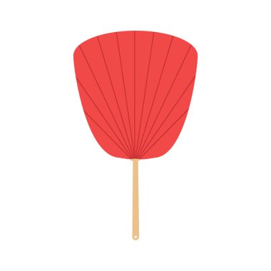 Kırmızı katlamayan uchiwa fanı arka plan rasterinde izole edildi. Geleneksel hayran kültürü, aksesuar Çin tasarımı