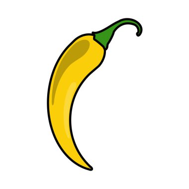 Chili biberi. Beyaz arkaplanda sarı acı biber ikonu izole edilmiş. raster illüstrasyonu