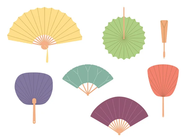 アジアのファン 白を基調とした色味のある伝統的な扇子セット 紙折り絵ラスターファン — ストック写真