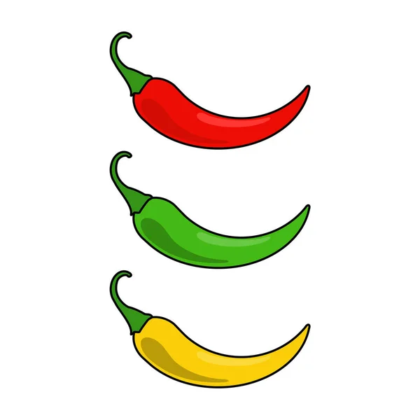 Hot Chilli Pepper Raster Set Isolated White Background Red Yellow — Stock Photo, Image