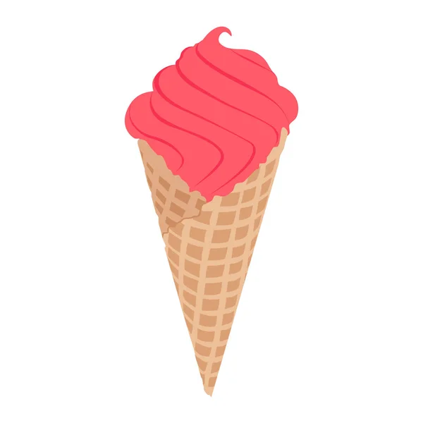 ウェーハコーンラスター中のアイスクリームは 白い背景に隔離されています ピンクのアイスクリーム — ストック写真