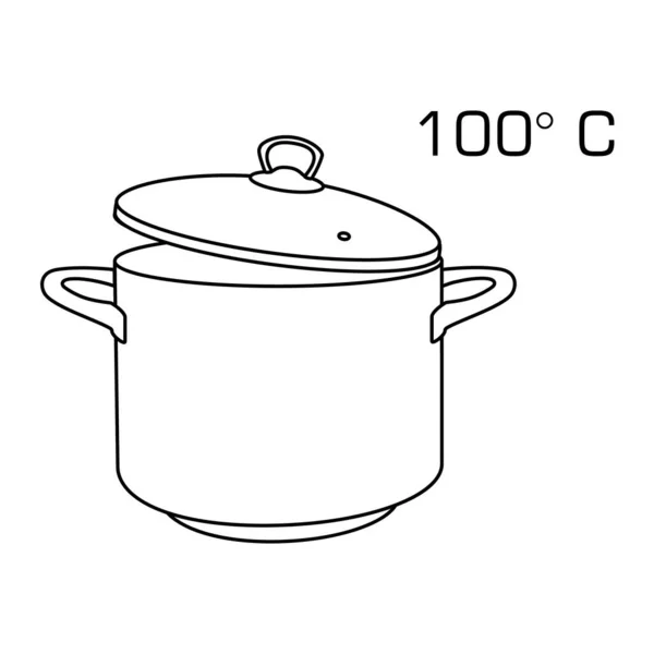 Kookpot Lijn Omtrek Icoon 100 Graden Celsius Kookheet Water — Stockfoto