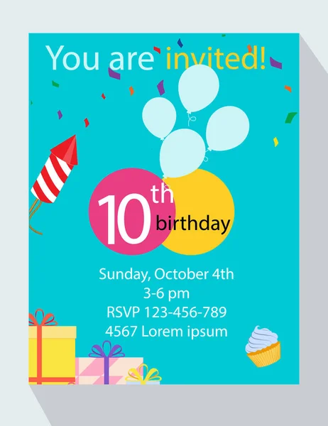 Birthday Party Invitation Card You Invited 10Th Birthday Anniversary — Stock Photo, Image