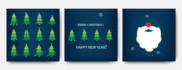 Merry Christmas Template Set Holiday Xmas Trees Santa Claus Christmas — Stock Photo, Image