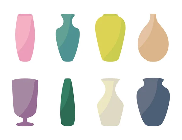 セラミック花瓶コレクション 彩色された陶器の花瓶 白いラスターのイラストに孤立したアンティーク陶器のカップ — ストック写真