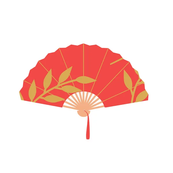 Fan Asiatique Eventail Traditionnel Main Rouge Isolé Sur Fond Blanc — Image vectorielle