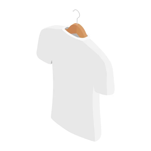 Λευκό Μπλουζάκι Στην Κρεμάστρα Ρούχα Απομονωμένο Λευκό Φόντο Βέκτορ Ισομετρική — Διανυσματικό Αρχείο