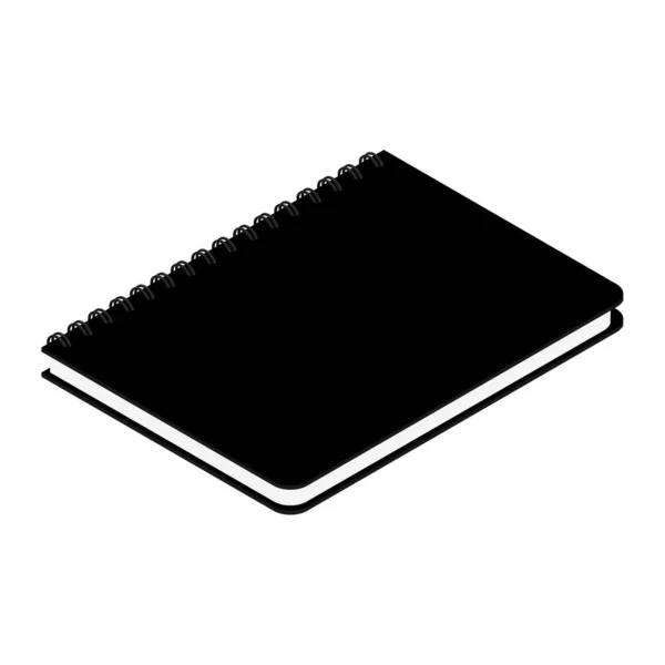 Caderno Espiral Preto Isolado Fundo Branco Vista Isométrica — Vetor de Stock