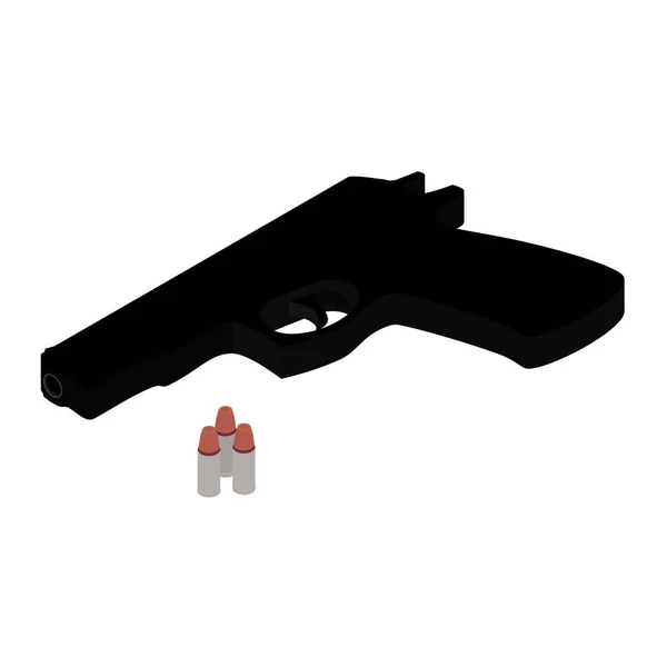 Pistola Balas Vista Isométrica Aislada Sobre Fondo Blanco Pistola Arma — Vector de stock