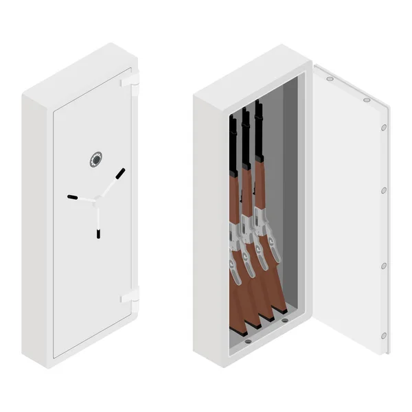 Juego Almacenamiento Municiones Caja Fuerte Metal Con Rifle Dentro Vista — Archivo Imágenes Vectoriales