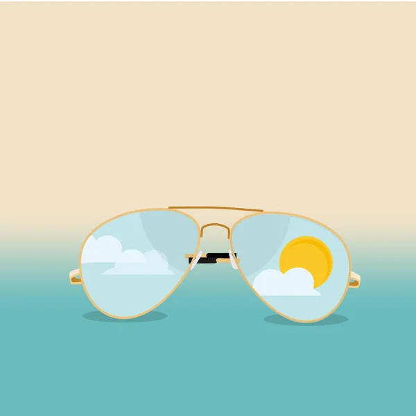 雲と太陽の反射とサングラス 海のビーチの背景に夏のサングラスのアビエイター — ストックベクタ