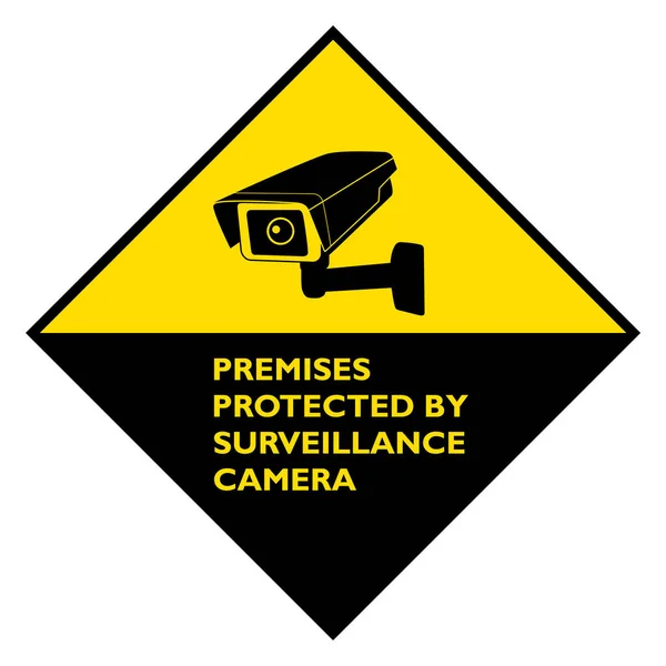 Atención Locales Protegidos Por Cámara Vigilancia Amarillo Diamante Rombo Signo — Archivo Imágenes Vectoriales