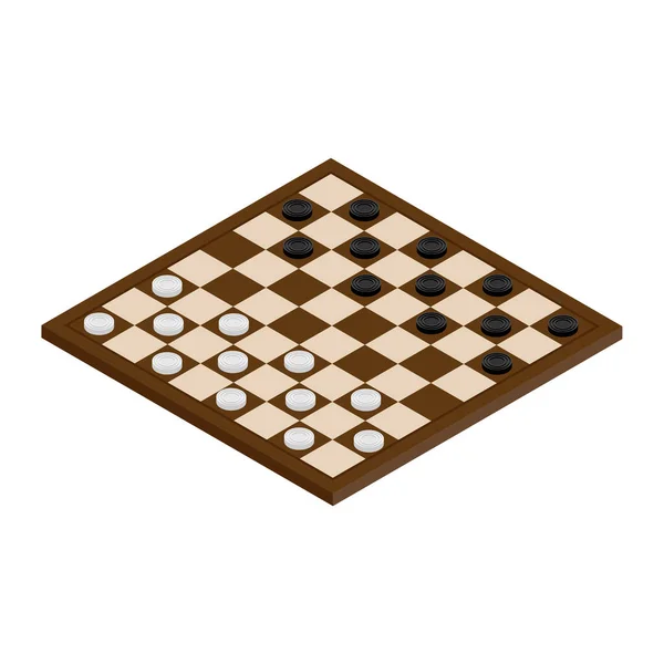 Vektor Illustration Isometrisk Checkerboard Med Pjäser Spelkoncept Brädspel Hobby Pjäser — Stock vektor