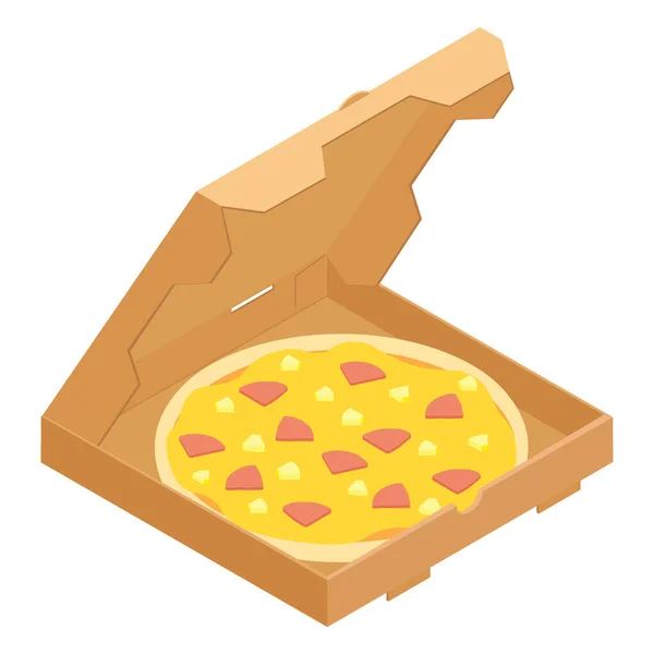 Pizza Hawaiana Una Caja Cartón Para Restaurantes Pizzerías Domicilio Deliciosa — Vector de stock