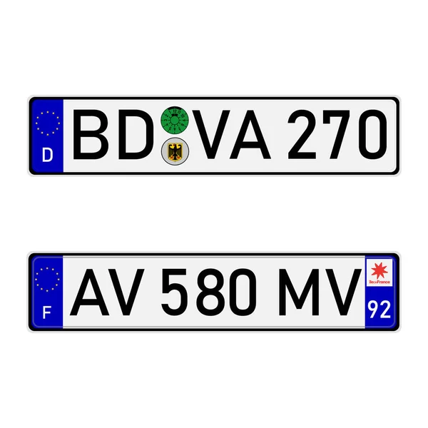 Autokennzeichen Europäischer Länder Frankreich Und Deutsches Nummernschild — Stockvektor