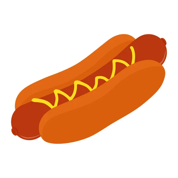 Grande Hot Dog Con Senape Isolata Sfondo Bianco Vista Isometrica — Vettoriale Stock