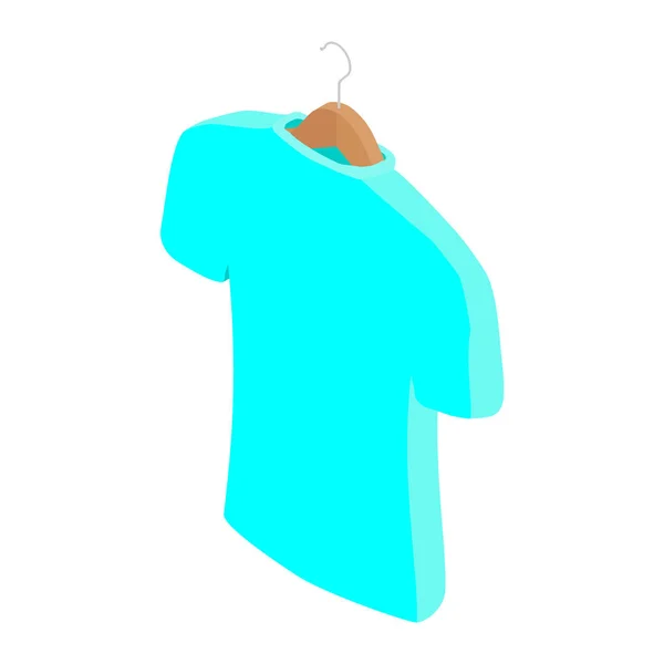 Μπλε Μπλουζάκι Στην Κρεμάστρα Ρούχα Απομονωμένο Λευκό Φόντο Βέκτορ Ισομετρική — Διανυσματικό Αρχείο