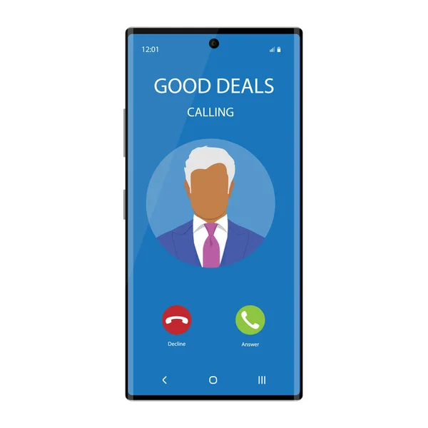 Smartphone Příchozím Telefonním Hovorem Obrazovky Uživatelské Rozhraní Koncept Dobrých Obchodů — Stockový vektor