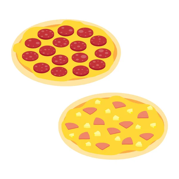 Pizza Szalámi Hawaii Pizza Izometrikus Nézet Elszigetelt Fehér Alapon — Stock Vector