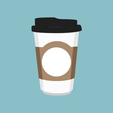 raster illustration disposable coffee cup icon on blue background. Coffee cup logo clipart