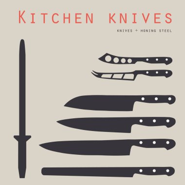 Raster illüstrasyon et kesme bıçakları seti. Kasap dükkanı ve kasap teması için kasap bıçakları seti.