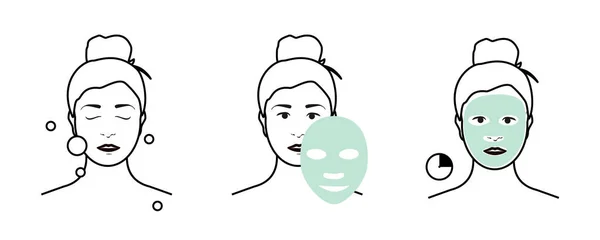 Pasos Cómo Aplicar Mascarilla Facial Belleza Moda Chica Aplicar Máscara —  Fotos de Stock