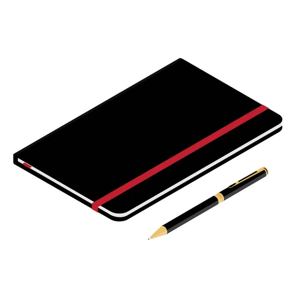 Raster Illustration Isometric Perspective Black Leather Notebook Ballpoint Pen Isolated — Stock Photo, Image