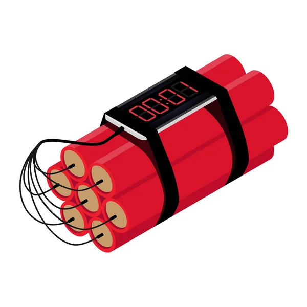 Ρεαλιστική Λεπτομερής Ισομετρική Κόκκινο Πυροδότηση Dynamite Bomb Sticks Και Χρονόμετρο — Φωτογραφία Αρχείου