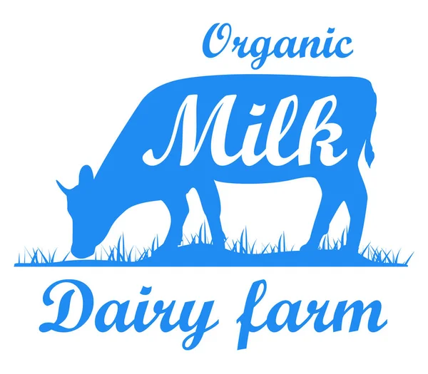 带有奶牛轮廓的标志 文字牛奶 奶牛场 有机产品 天然产品 标志奶牛为乳制品和肉类企业 奶牛奶类字体记录 — 图库照片