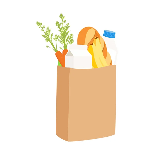 环保购物袋 装有面包 水果和蔬菜的纸袋 购物栅格的概念 — 图库照片